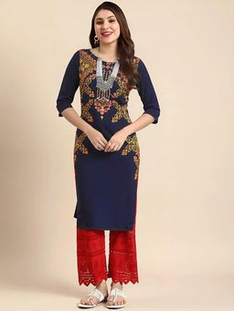 Gahan - Women Stylish Crepe Printed Straight Kurta - Navy Blue