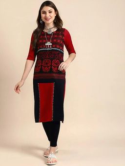 Gahan - Women Stylish Crepe Printed Straight Kurta - Maroon