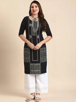 Gahan - Women Stylish Crepe Printed Straight Kurta - Black