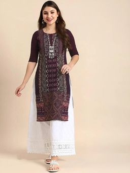 Gahan - Women Stylish Crepe Printed Straight Kurta - Purple