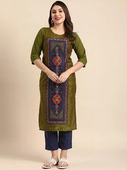 Gahan - Women Stylish Crepe Printed Straight Kurta - Olive