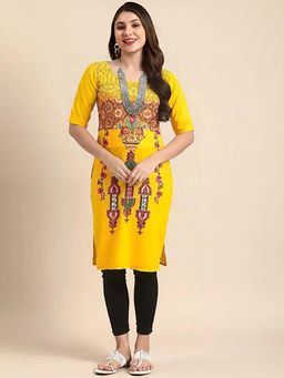 Gahan - Women Stylish Crepe Printed Straight Kurta - Yellow