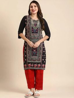 Gahan - Women Stylish Crepe Printed Straight Kurta - Black