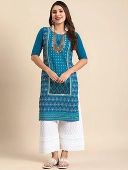 Gahan - Women Stylish Crepe Printed Straight Kurta - Blue