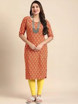 Gahan - Women Stylish Crepe Printed Straight Kurta - Orange