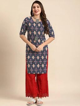 Gahan - Women Stylish Crepe Printed Straight Kurta - Navy Blue