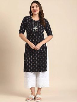 Gahan - Women Stylish Crepe Printed Straight Kurta - Black
