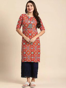 Gahan - Women Stylish Crepe Printed Straight Kurta - Orange