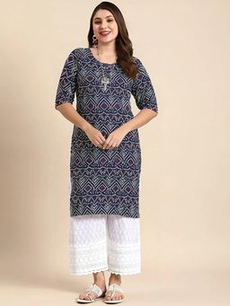 Gahan - Women Stylish Crepe Printed Straight Kurta - Navy Blue