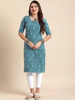 Gahan - Women Stylish Crepe Printed Straight Kurta - Blue