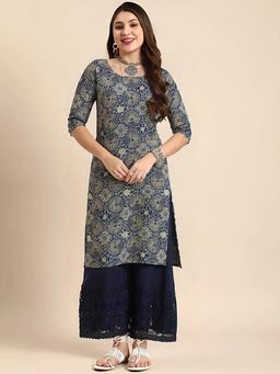 Gahan - Women Stylish Crepe Printed Straight Kurta - Navy Blue