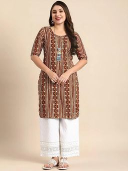 Gahan - Women Stylish Crepe Printed Straight Kurta - Brown