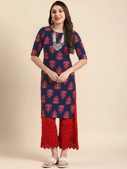 Gahan - Women Stylish Crepe Printed Straight Kurta - Navy Blue