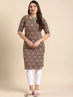 Gahan - Women Stylish Crepe Printed Straight Kurta - Brown