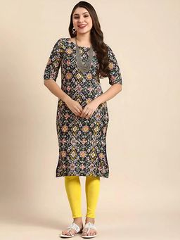 Gahan - Women Stylish Crepe Printed Straight Kurta - Black