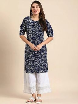 Gahan - Women Stylish Crepe Printed Straight Kurta - Navy Blue