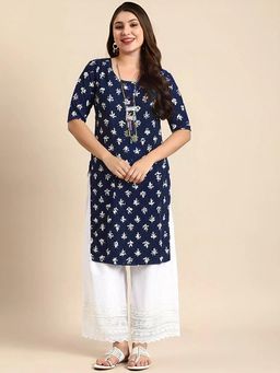 Gahan - Women Stylish Crepe Printed Straight Kurta - Navy Blue