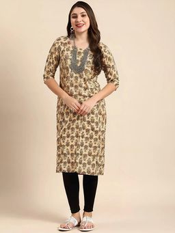Gahan - Women Stylish Crepe Printed Straight Kurta - Beige