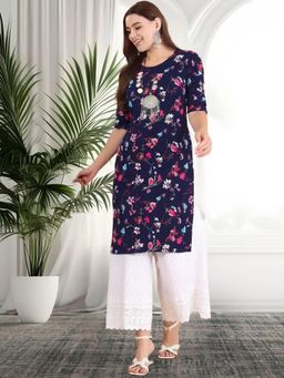 Gahan - Women Stylish Crepe Printed Straight Kurta - Navy Blue