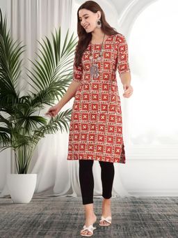 Gahan - Women Stylish Crepe Printed Straight Kurta - Orange