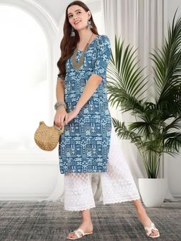 Gahan - Women Stylish Crepe Printed Straight Kurta - Blue