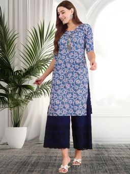 Gahan - Women Stylish Crepe Printed Straight Kurta - Blue