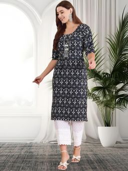 Gahan - Women Stylish Crepe Printed Straight Kurta - Black