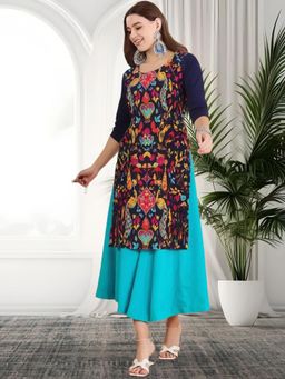 Gahan - Women Stylish Crepe Printed Straight Kurta - Navy Blue