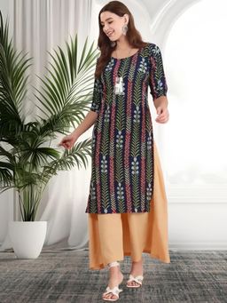 Gahan - Women Stylish Crepe Printed Straight Kurta - Navy Blue