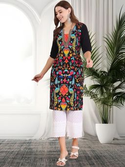 Gahan - Women Stylish Crepe Printed Straight Kurta - Black
