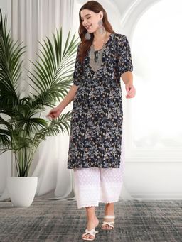 Gahan - Women Stylish Crepe Printed Straight Kurta - Black