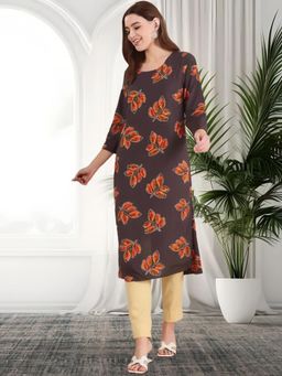 Gahan - Women Stylish Crepe Printed Straight Kurta - Brown