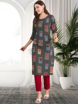 Gahan - Women Stylish Crepe Printed Straight Kurta - Grey