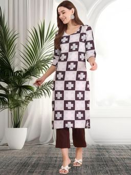 Gahan - Women Stylish Crepe Printed Straight Kurta - Brown