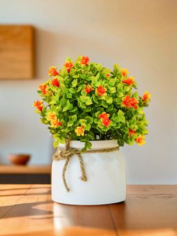 Ekhasa - Orange Rose Flower Vase with Artificial Flowers Plant