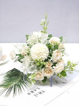 Ekhasa - White Rose Artificial Flowers Bunch for Vases
