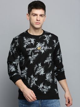 SHOWOFF - Mens Round Neck Printed Black Pullover Sweatshirt