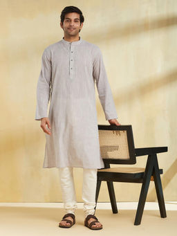 Fabindia - Grey Cotton Chikankari Long Kurta