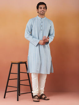 Fabindia - Light Blue Cotton Dobby Long Kurta