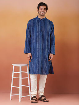 Fabindia - Indigo Blue Cotton Dabu Printed Long Kurta