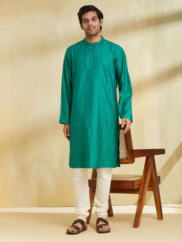 Fabindia - Green Viscose Silk Long Kurta