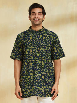 Fabindia - Green Cotton Dabu Printed Short Kurta