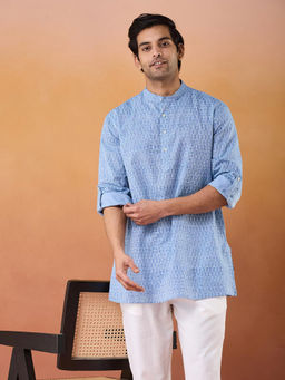 Fabindia - Blue Cotton Hand Block Printed Short Kurta