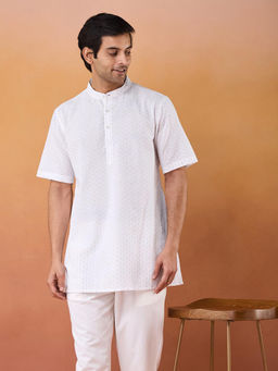 Fabindia - White Cotton Dobby Short Kurta
