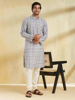Fabindia - Blue Cotton Ikat Slim Fit Long Kurta