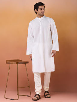 Fabindia - White Cotton Printed Slim Fit Long Kurta