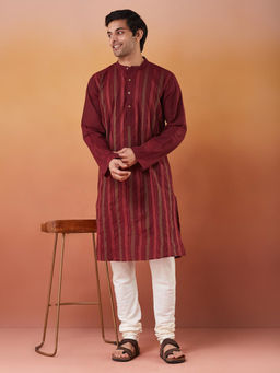 Fabindia - Wine Cotton Slim Fit Long Kurta