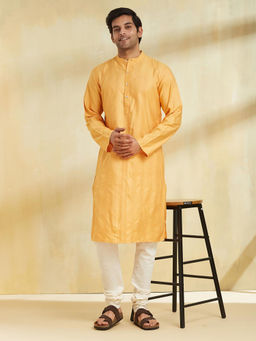 Fabindia - Yellow Viscose Silk Long Kurta