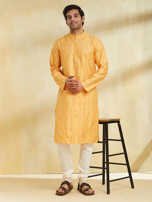 Fabindia Yellow Viscose Silk Long Kurta