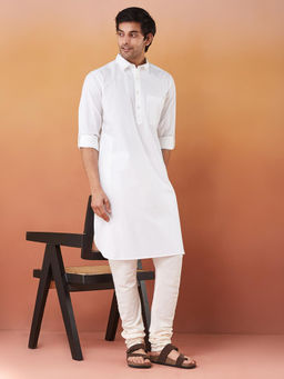 Fabindia - White Cotton Slim Fit Pathani Kurta